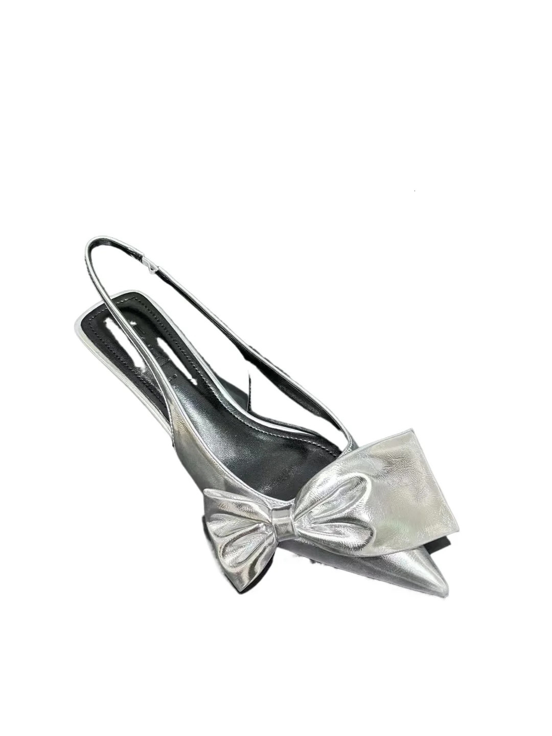 Pointy Bow Sandals Womens Bowknot Slingback Kitten Heels Black Pointed Toe Satin Slip On Low Heels Casual Dress Shoes 250228
