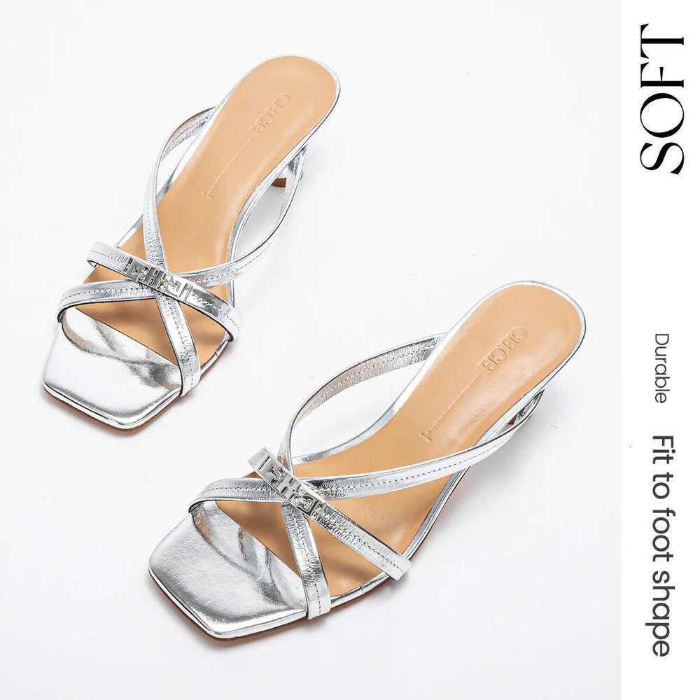 Summer CH Women's Cowhide New Thin Belt Business Fashion Sandals Wedding and Dinner Shoes