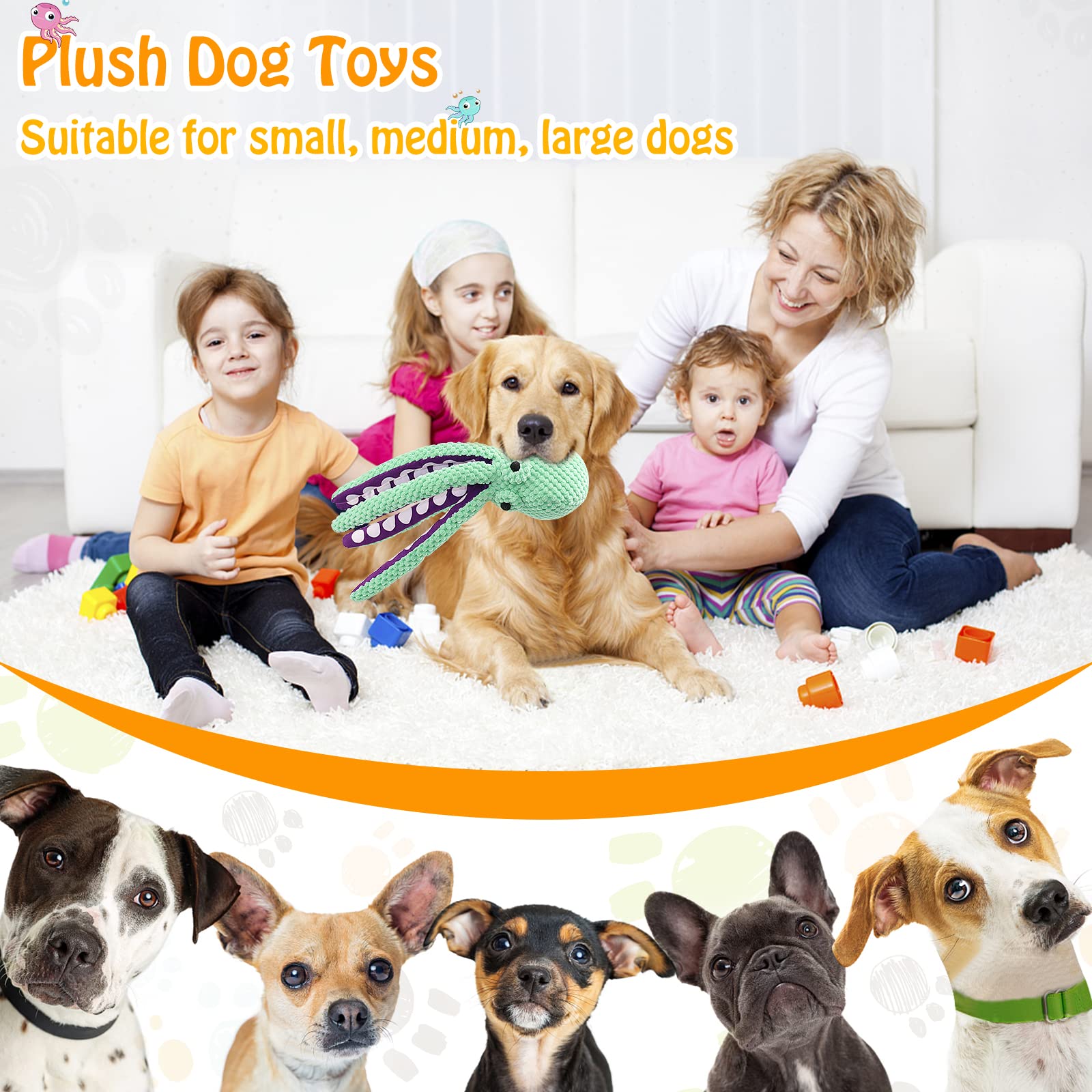 Multi-Functional Pet Plush Toy Featuring Voice Controls Sturdy Octopus Shape Ideal for Tooth Scrubbing