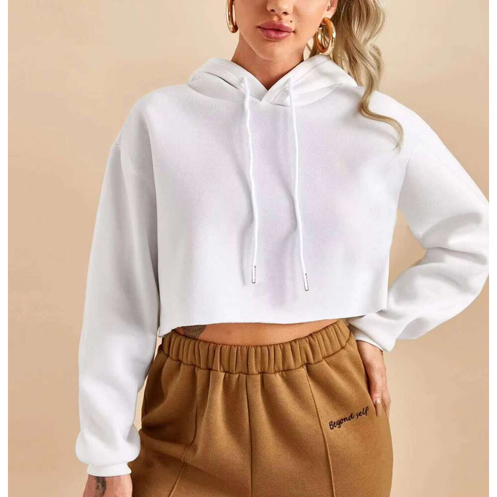 Custom Blank Pullover Polyester Short Sweatshirts Women Fleece Crop Top Hoodie