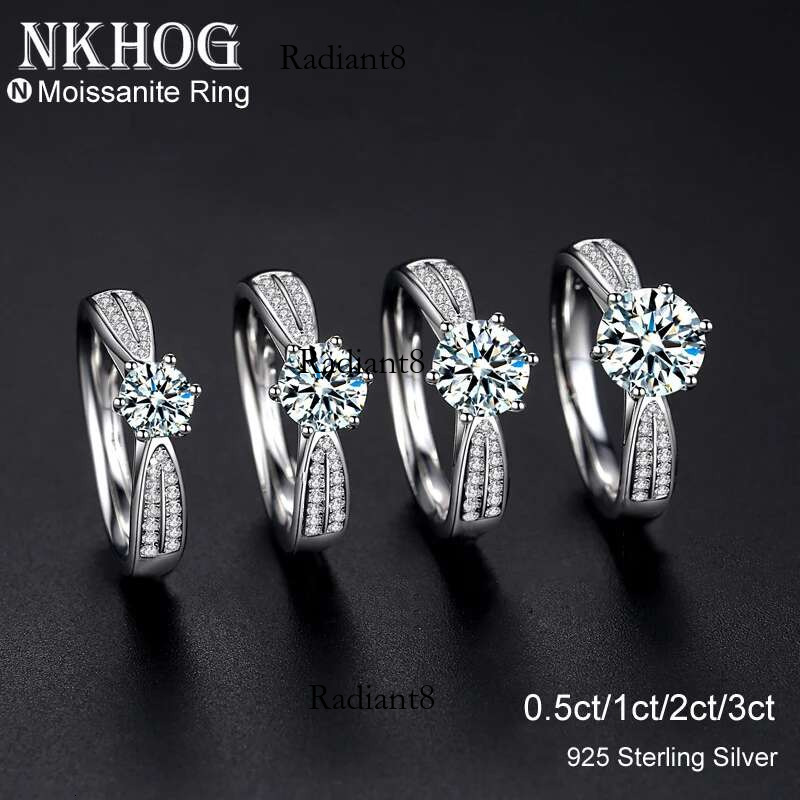 NKHOG 0.5-3ct Moissanite Wedding Rings Women Sterg Sier Plated White Gold Ring Engagement Promise Band Jewelry
