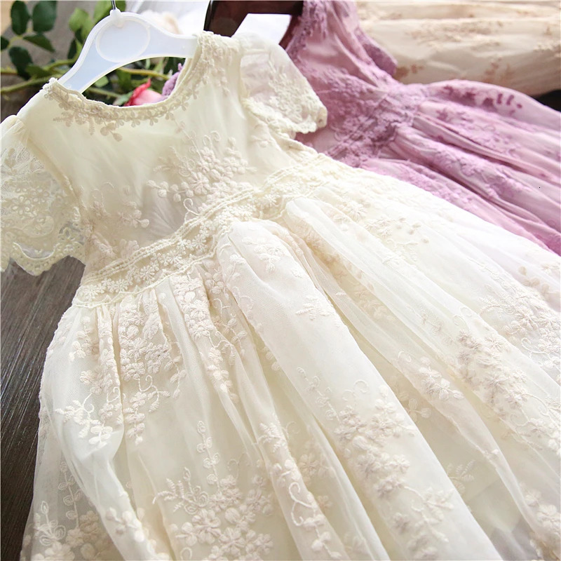 Summer Girls Dress Casual Baby Clothes Kids Dresses For Lace Flower Wedding Gown Children Birthday Party Wear 38Yrs 250303