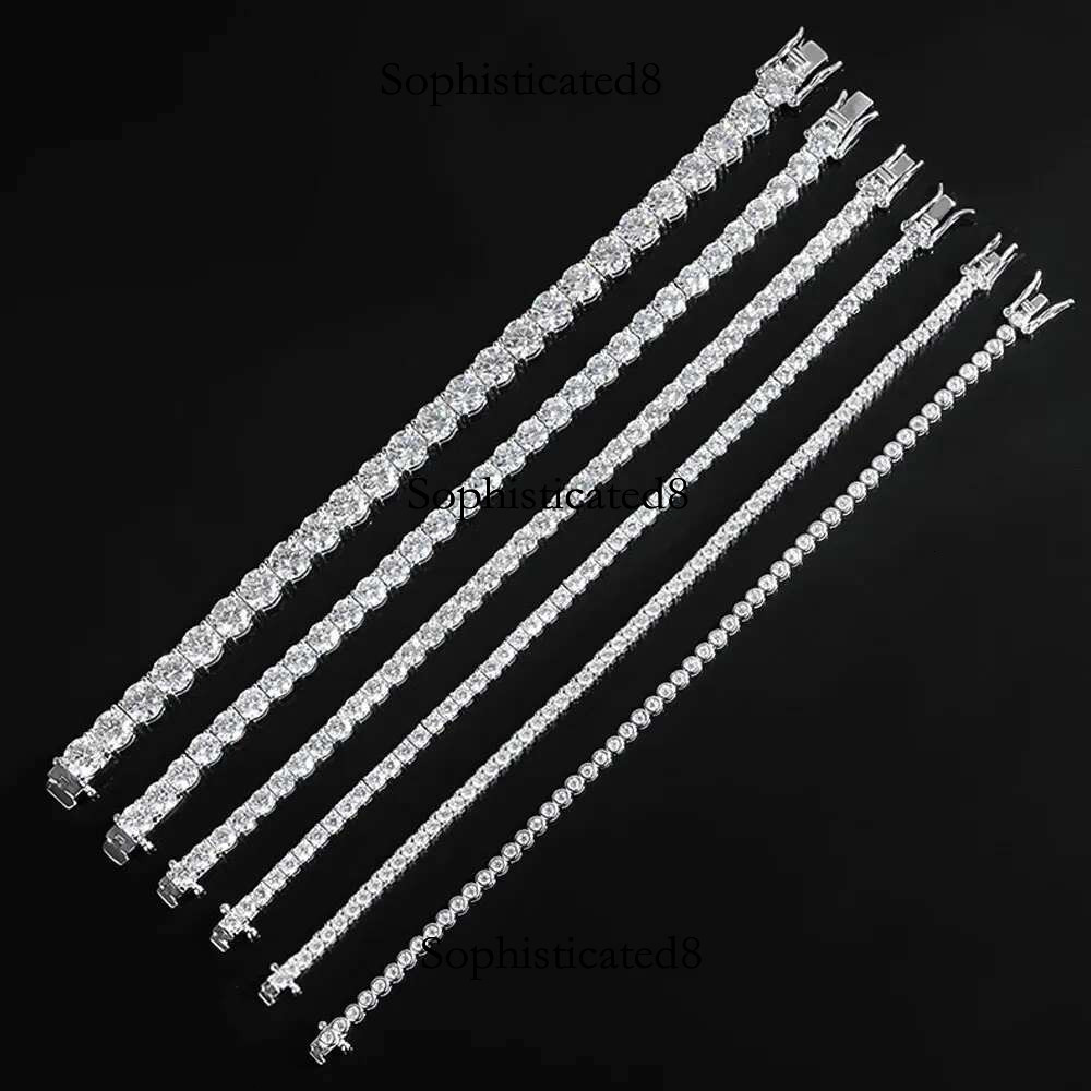 KNOBSPIN 2mm Moissanite Tennis Sterg Sier Plated White Gold Bracelet for Women Man Sparkg Party Jewelry