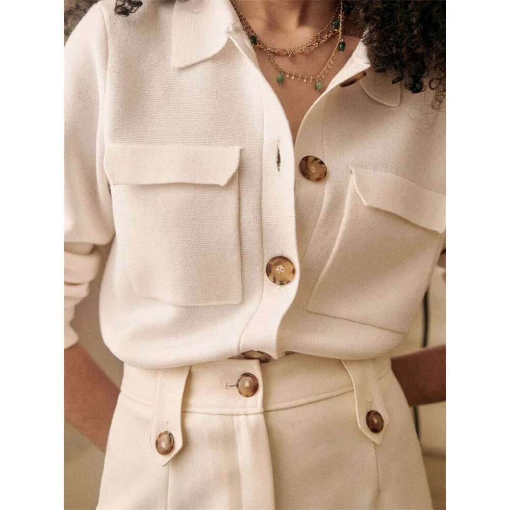 Single Breasted Sweater Women Turn-Down Collar Solid Color Long Sleeve Female Knitted Cardigan With Pockets 2025 Spring Fall