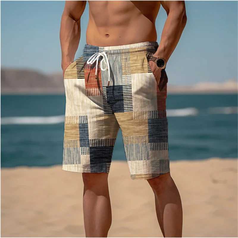 Vintage Patchwork Pattern Beach Short For Men Fashion Casual Summer 3D Fake Cloth Printed Swim Trunks Loose Street Short PantsT250304