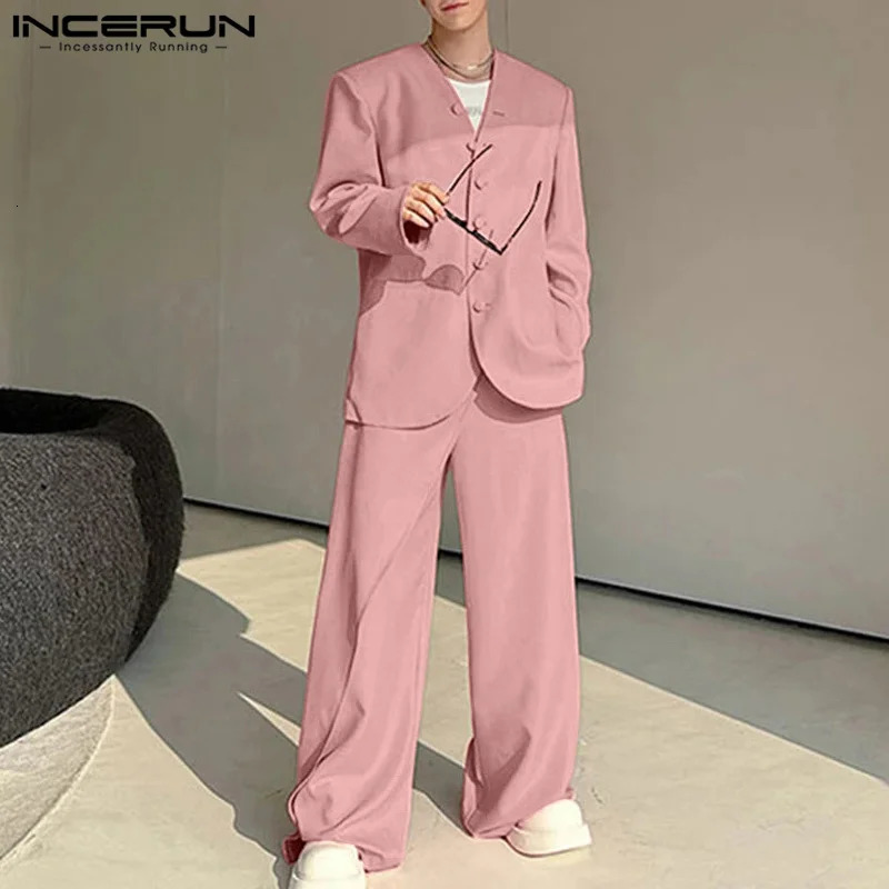 Fashion Casual Sets INCERUN Handsome Mens Solid Tops Long Pants Streetwear Male All-match Simple Two piece Sets S-5XL 250303