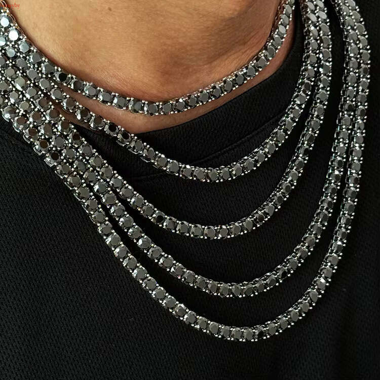 Gold Plated Sterg Sier 4mm Dia Jewelry Gemstone White Moissanite Tennis Chain Necklace for Men Women