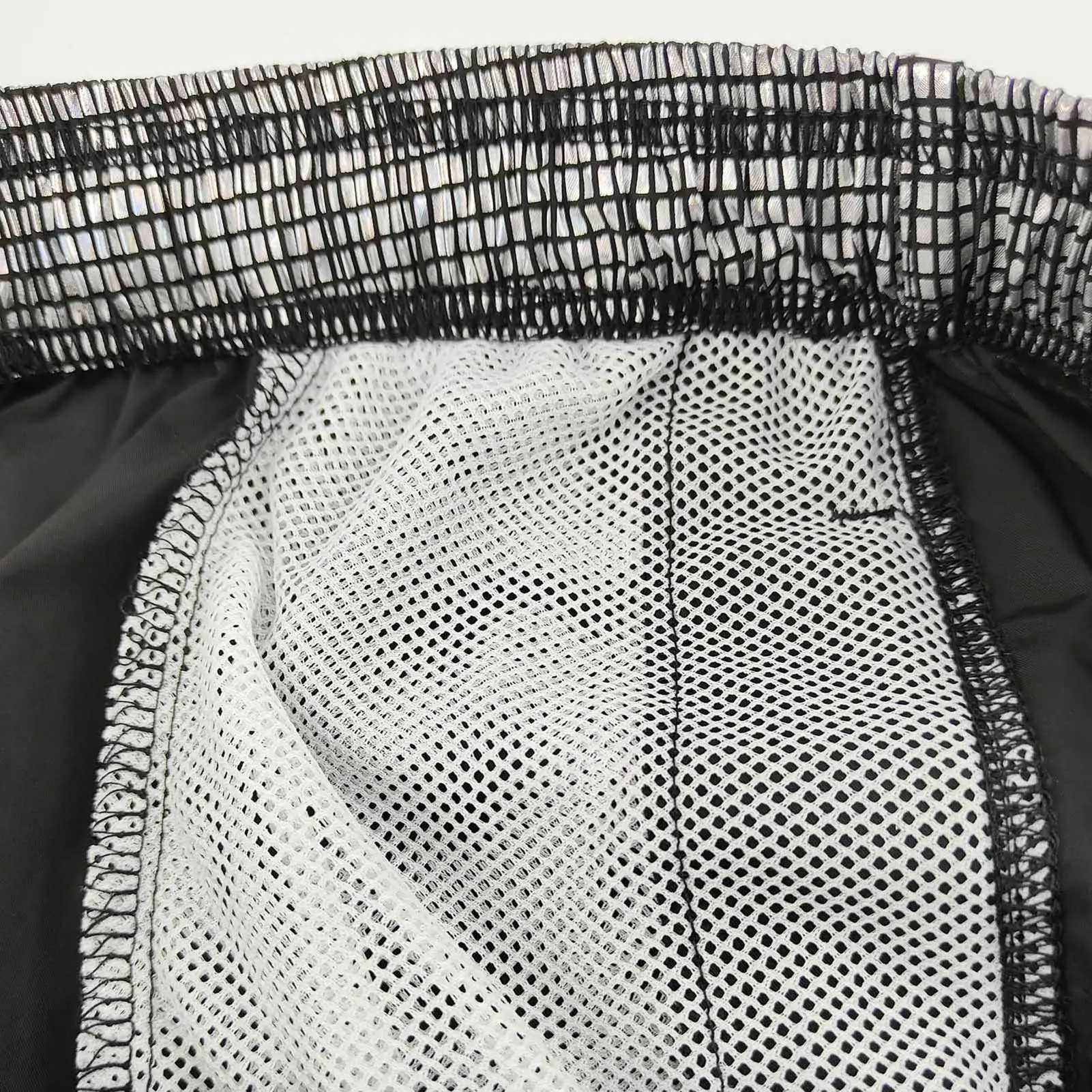 Metallic Print Beach Shorts Shiny Drawstring Mens Clothing with Elastic Waistband Quick Dry Mens Sequin Gym Pants for RunningT250304