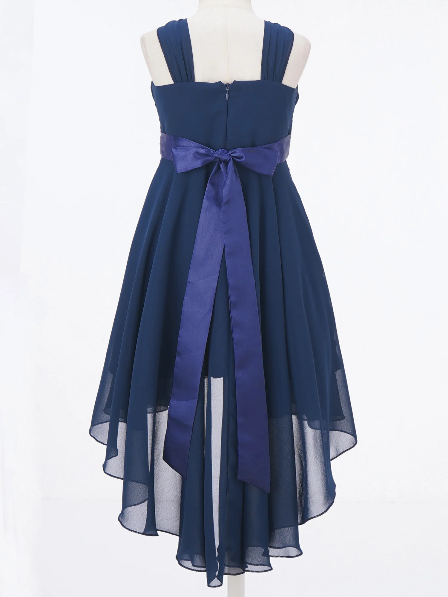 Kids Wedding Flower Girls Party Dress Sleeveless Ruched Shiny Beaded Hilow Hem Elegant Chiffon for Birthday Evening Prom 250303