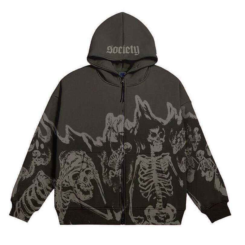 2025 Spring/Autumn New 3D Printed Y2K Millennium Style Skeleton Hoodie Couple's Long Sleeve Jacket