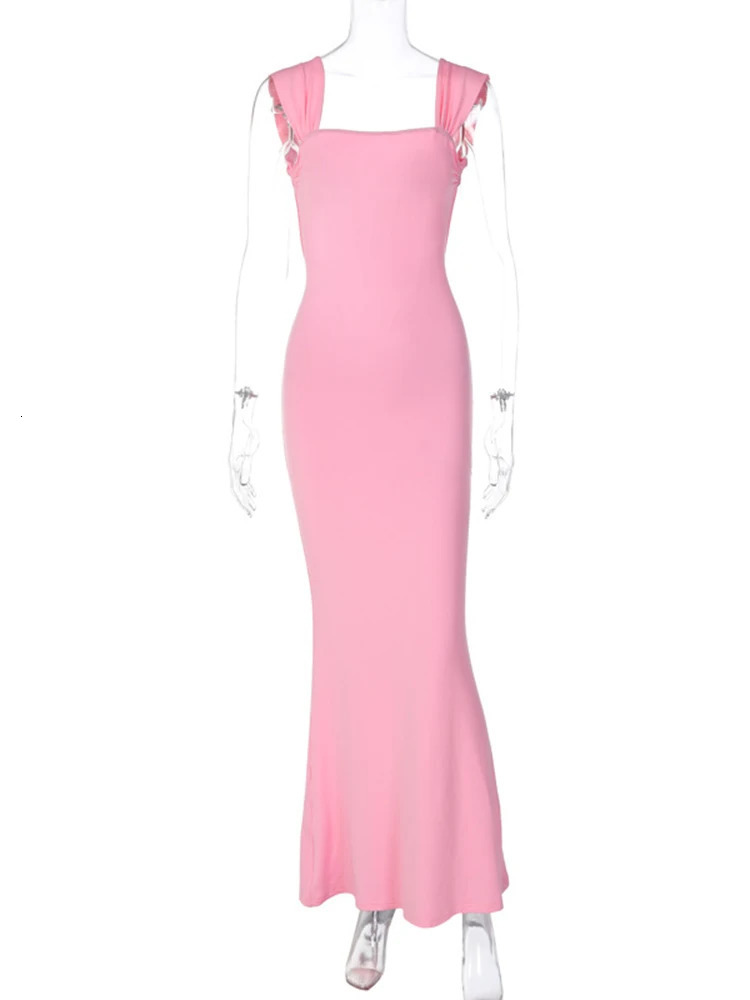 Lace-Up Backless Long Pink Dress - Sexy Bodycon Maxi for Women, Party Evening Outfits C260311