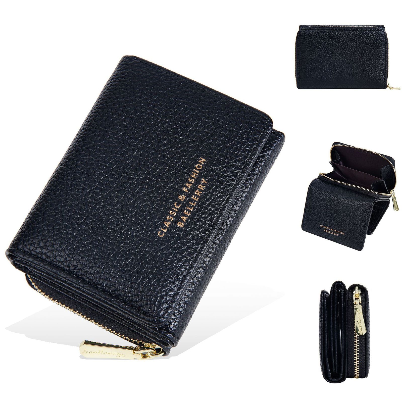 Wallet womens short baellerry three fold zipper coin purse simple lychee pattern card bag for women 250304