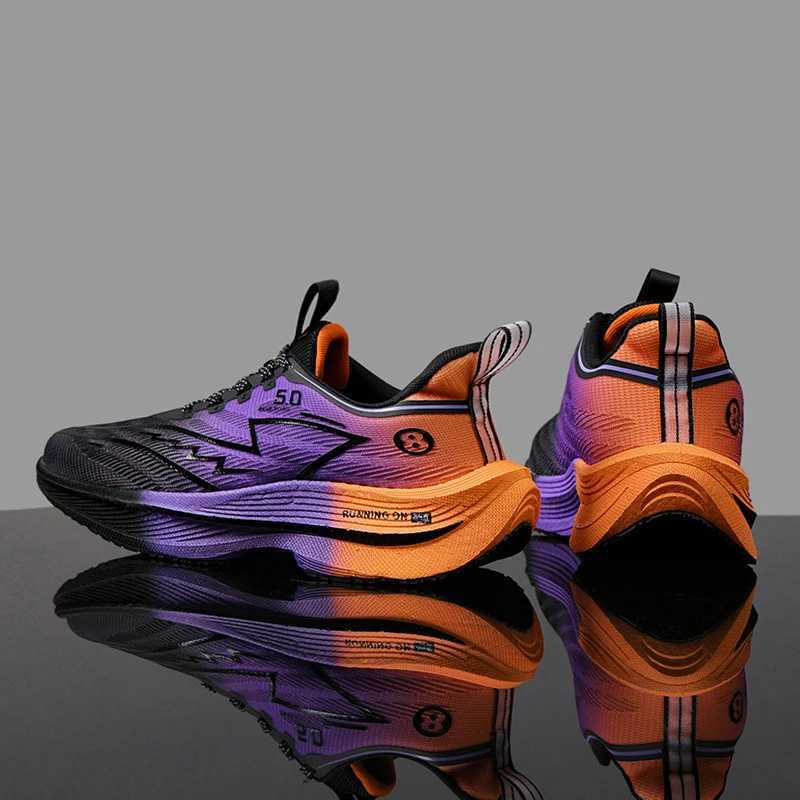 Mens Shoes Carbon Plate Cushioning Road Running Shoes Fashionable Printed Lace Up Tennis Shoes Non-slip Breathable Sports Shoes Z250304