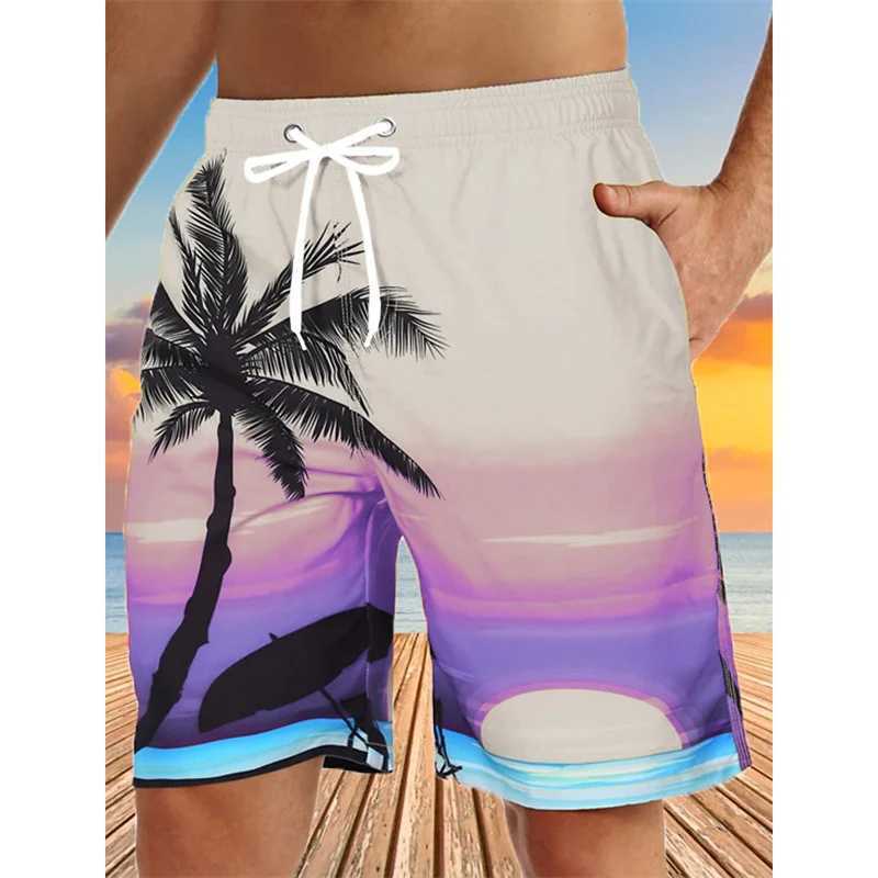 Coconut Tree Pattern Beach Shorts For Men Colorful 3D Printed Swim Trunks Summer Surf Board Shorts Loose Short Pants StreetwearT250304