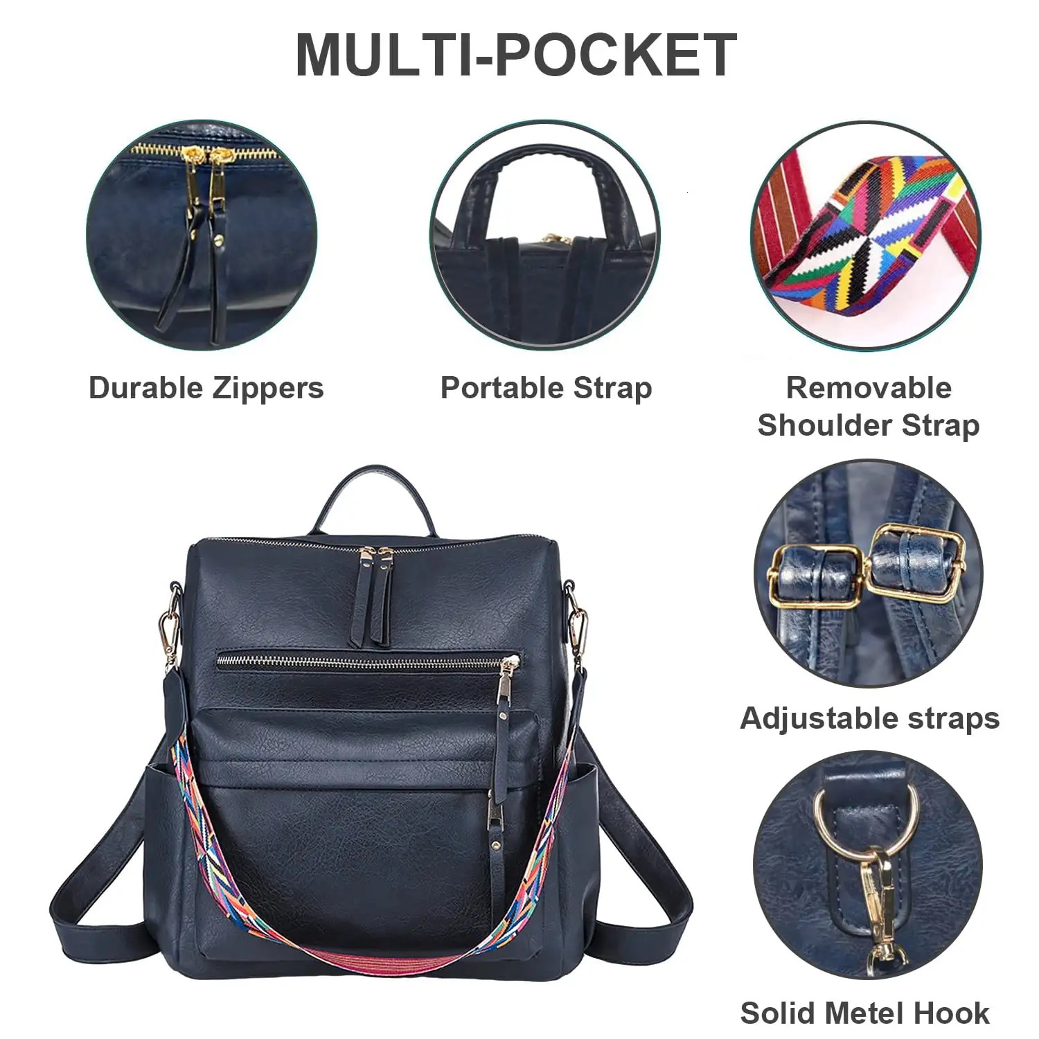 Ship from US Shoulder Bag Leather Women Backpack School and Womens Fashion Purses Multipurpose Design Handbags 250304FBB