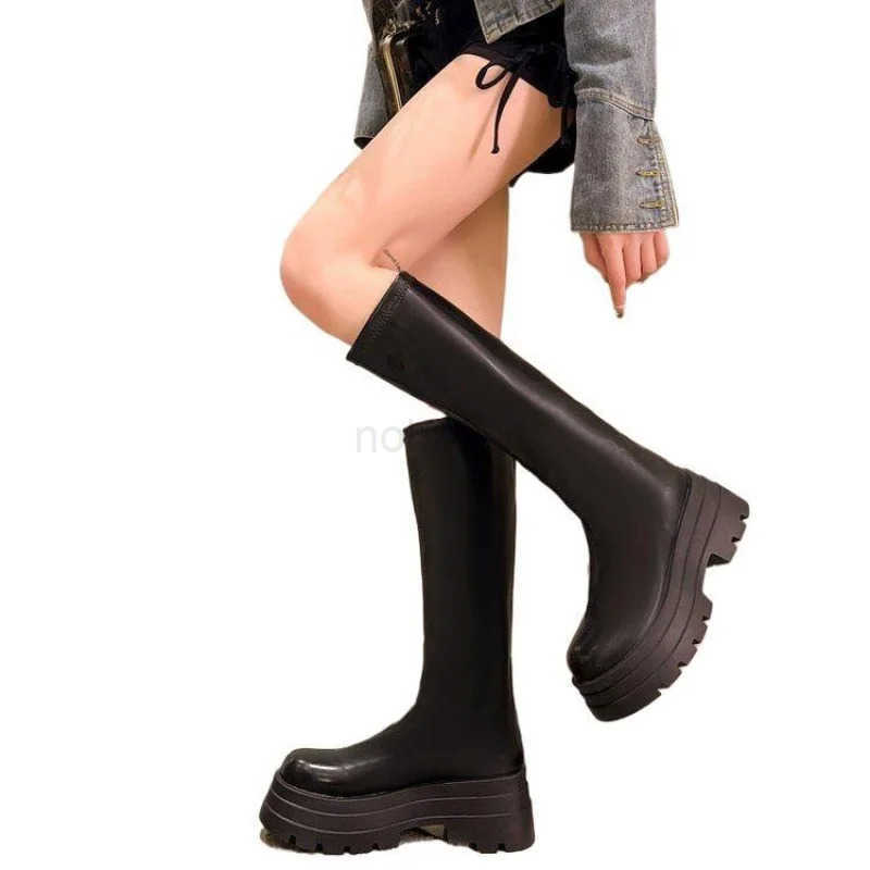 Fion sexy slim rear zipper wen knee high long boots black Brown Autumn Winter platform high heel ladies shoes Botas Mujer Z250304