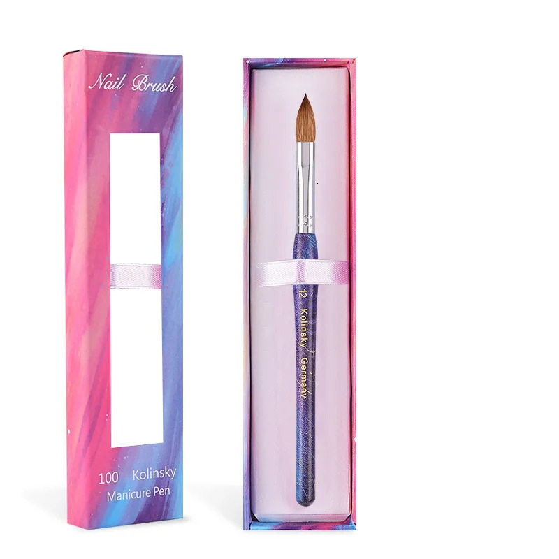 100% Pure Kolinsky Acrylic Brush UV Gel Carving Pen Brush Liquid Powder DIY Nail Drawing Crimped Wood Nail Art Brush 10-18 250304