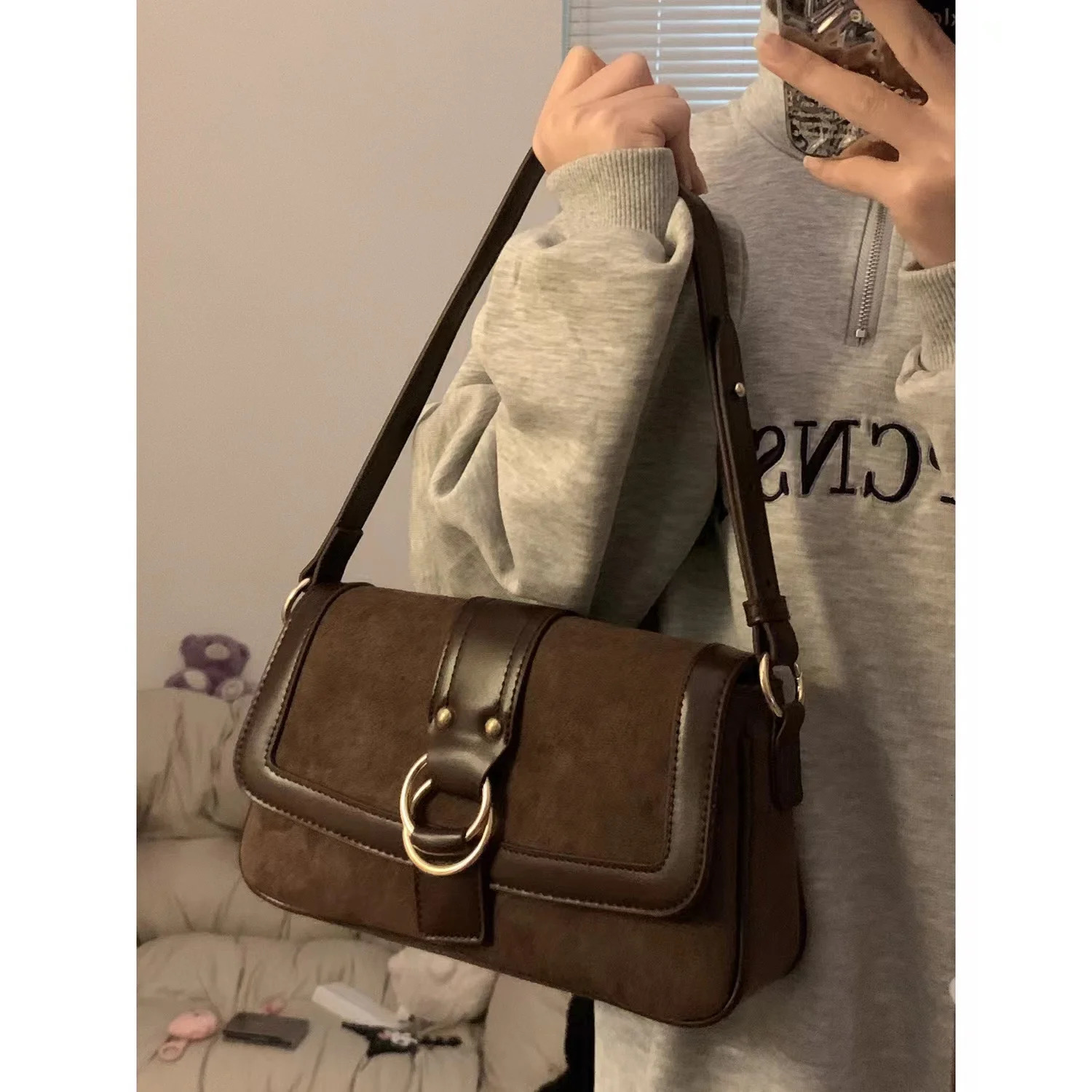 Vintage Brown Shoulder Bags for Women Trendy Flap Frosted Underarm Bag Lady Casual Out Crossbody Bag and Purses 250228