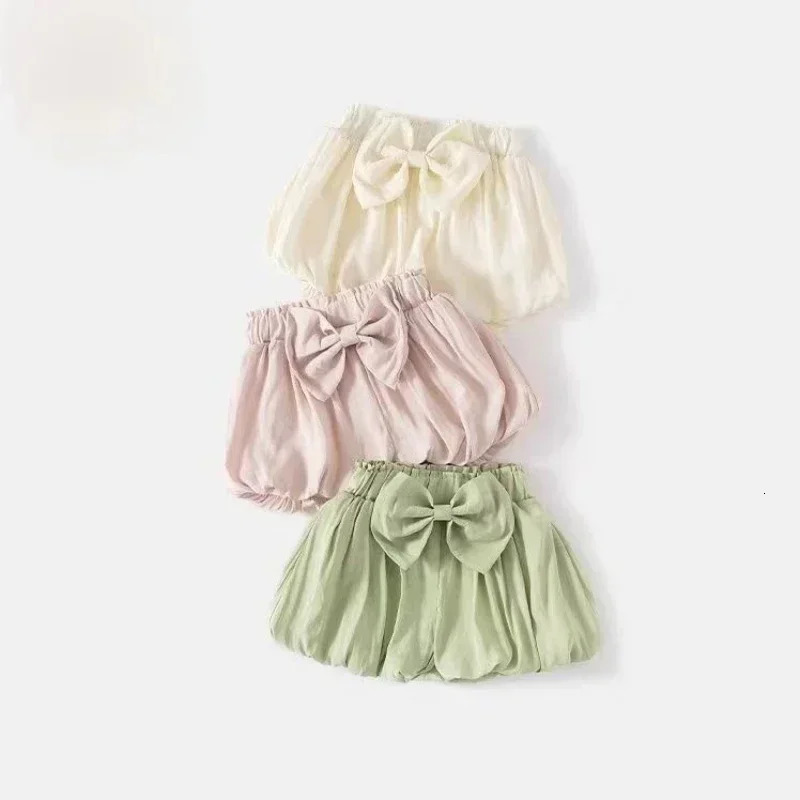 Baby Girls Lantern Shorts Kids Bowtie Short Pant Toddler Infant Trousers Summer Childrens Clothing Korean Style 250304