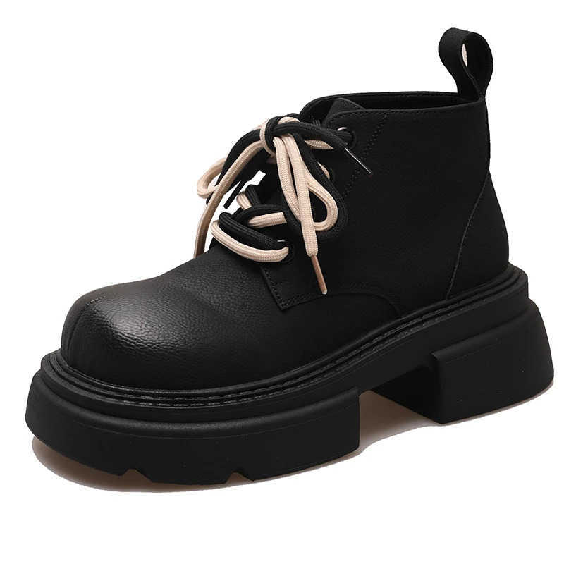Thick soled raised boots for wen in autumn new niche design motorcycle boots with thick h and lace up work boots fo Z250304