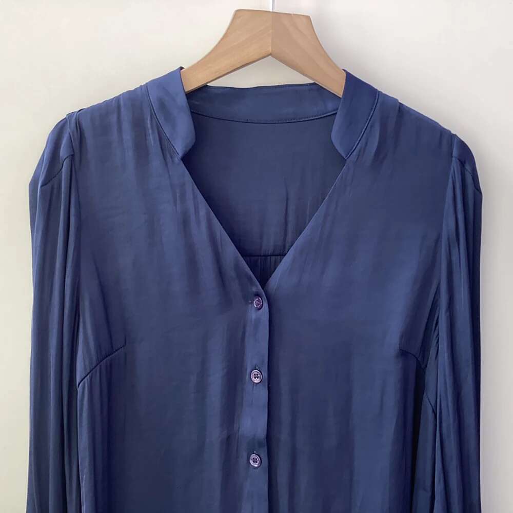 Solid Graphic Print Women Shirt Summer V-Neck Long Sleeve Buttons Lady Pullover Classic Casual Femme Top 2025