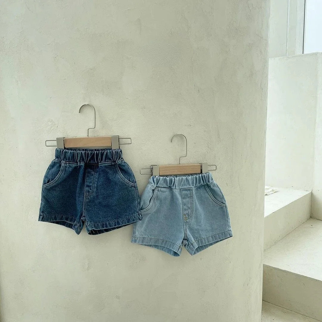 8482 Baby Boys Shorts Summer Korean Solid Color 1-7Year Kids Pocket Pants Denim Shorts 250304