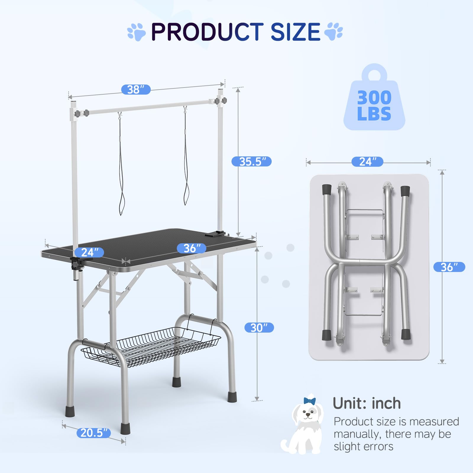 Unovivy Dog/Pet Grooming Table Foldable Height Adjustable - 46-inch Portable Dog Grooming Table with Arm Noose & Mesh Tray, Maximum Capacity Up to 300
