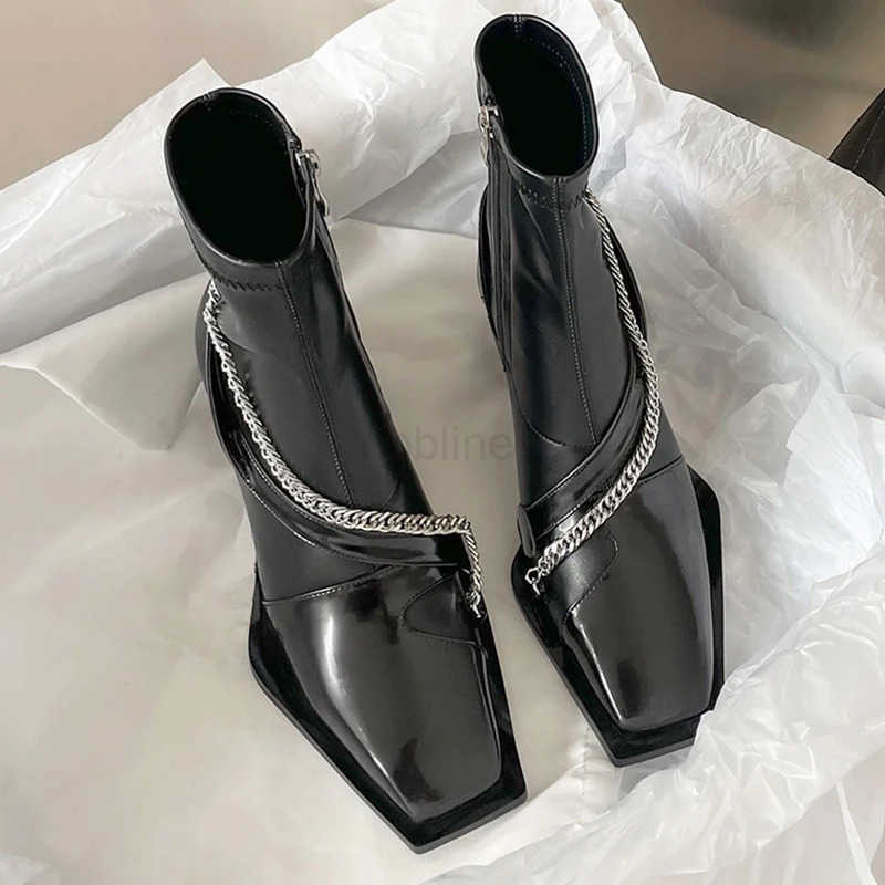 Designer Vintage Boots Wen Thick High Square Toe Zipper Autumn Winter Ladies Slim Short Booties Z250304