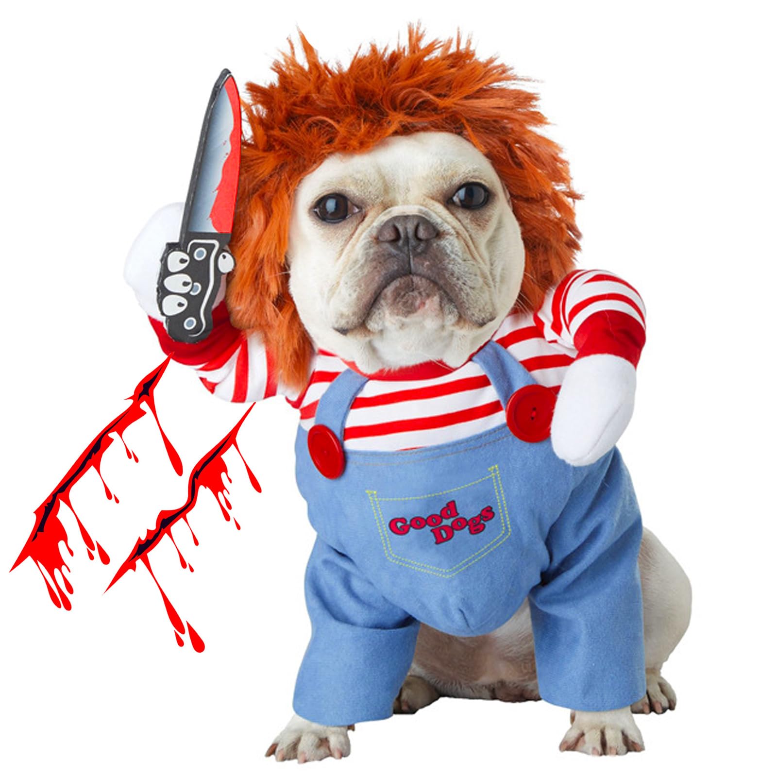 Pet Deadly Doll Dog Costume, Funny Halloween Chucky Costumes Cute Dog Clothes Party Cosplay Costume for Small Medium Large Dogs Cats Puppy