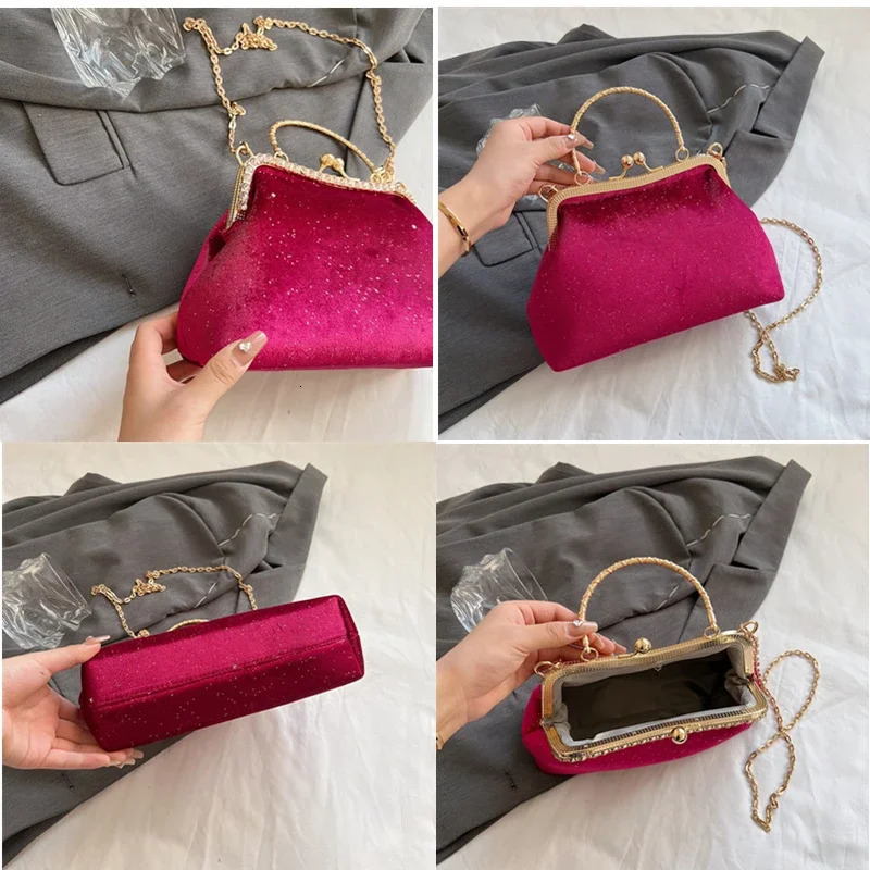 Retro Evening Bag Women Handbags Vintage ner Purple Blue Chain Shoulder Bags Lock Shell Clip Crossbody Female Purse 250303