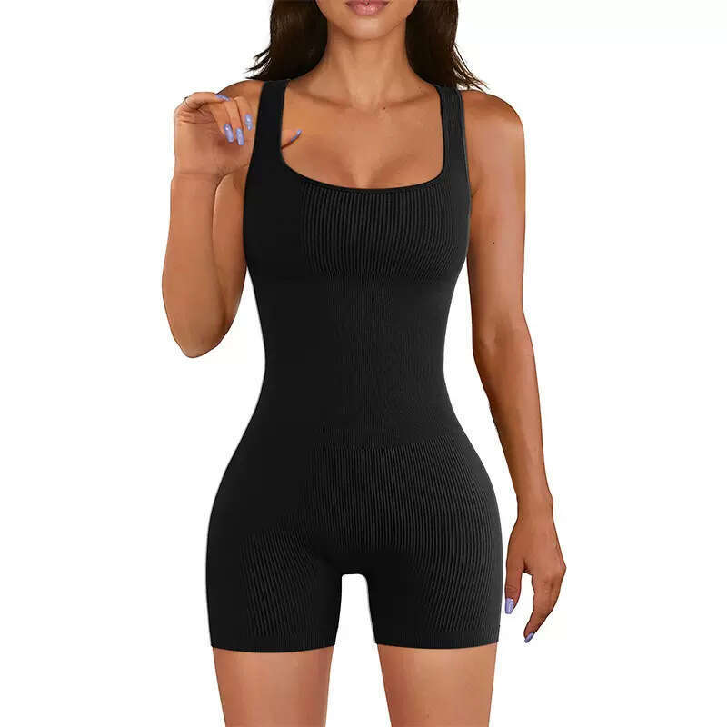 One piece suit with exposed back and lifted buttocks slimming, fiess shorts for women's sports body training, aerial one-piece yoga suit, 2025 ne