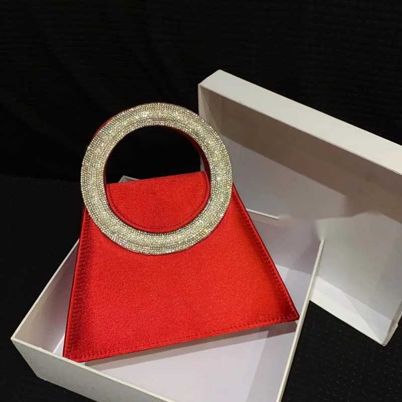Luxury Niche Design Rhinestones Circle Tote Bag Designer Satin Shoulder Bag Dinner Party Wedding Purse Black Red Pink Wholesale Z250303