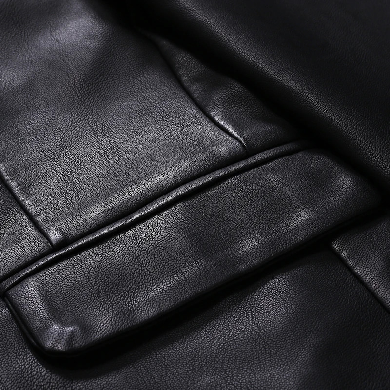 TRAF 2024 Fall And Winter Mens Leather Suit Fashion Handsome Casual Slim Jacket Formal Business Party Clothing 250304
