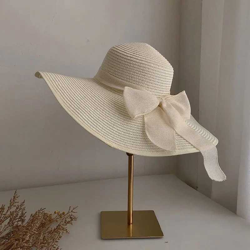 Summer Women Str Hat Bowknot Wide Brim Floppy Panama Hats Female La Outdoor Foldable Beach Sun CXJ250304
