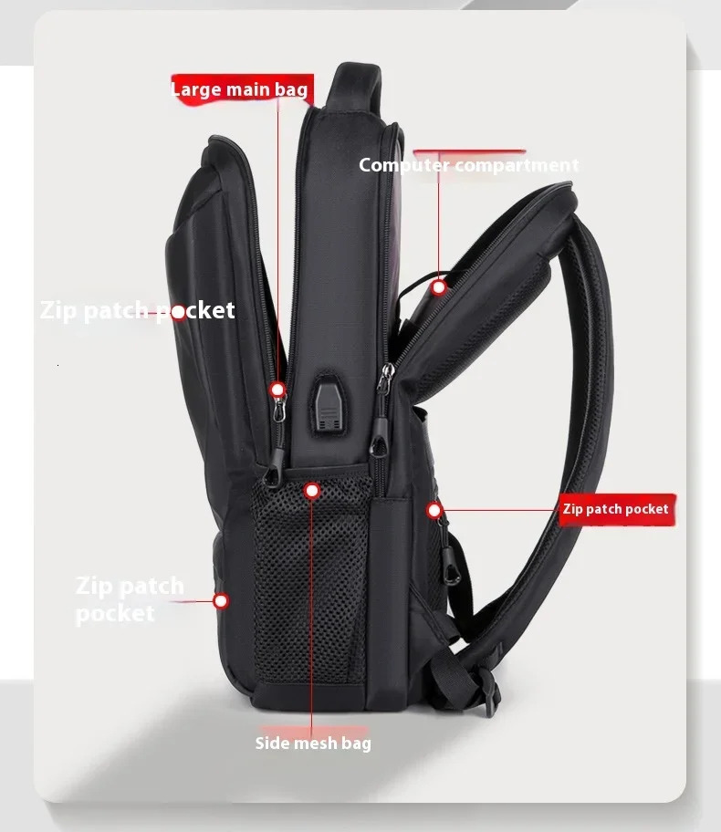 Ship from US Mens Multifunctional Computer Backpack Simple Waterproof Large Capacity Womens Travel Bag Suitcase USB Charging 250304FBB