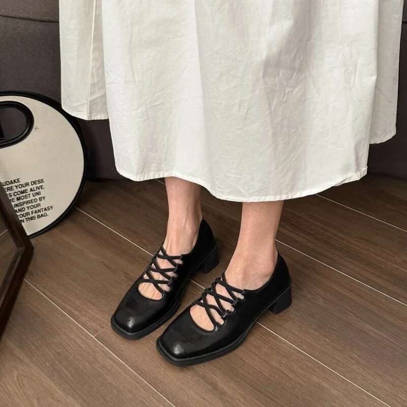 Women's High Heels Ballet Women Sandals Fashion Square Toe Retro Chunky Shoes Ladies Trend Autumn Pumps Mujer