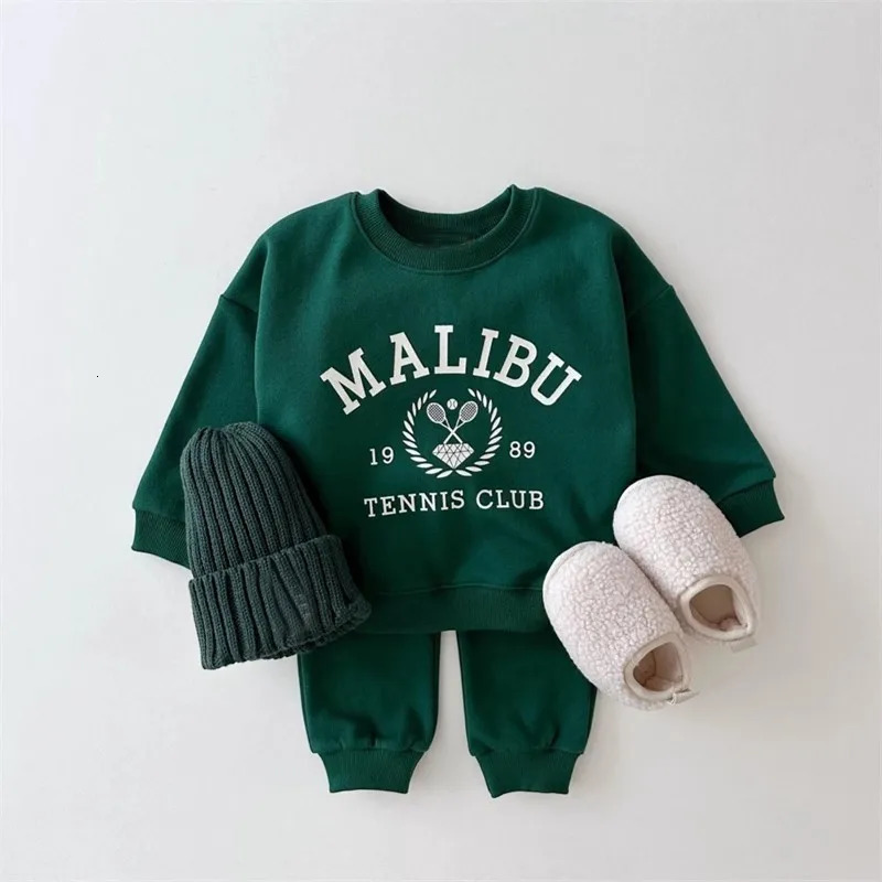 MiniAinis Autumn Winter Baby Printed Letter Tops Leggings 2 Pieces Suit Girls Fleece Clothing Set Boys Thickened Clothes 250304