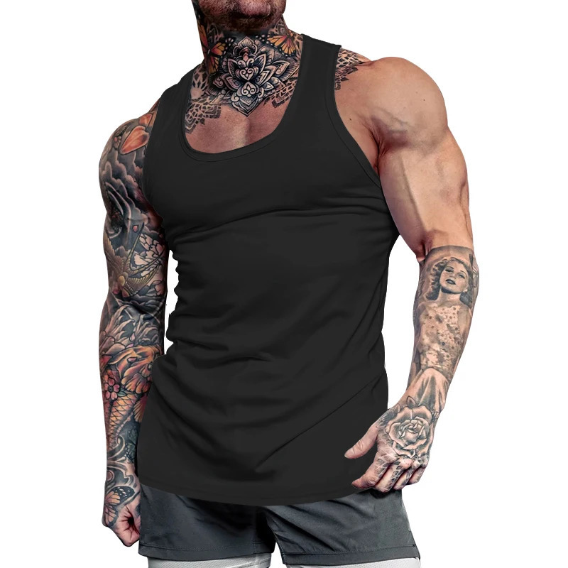 Mens Summer Burst American Bodybuilding Fitness Tank Top Solid Color Comprehensive Training Sports Undershirt 250304