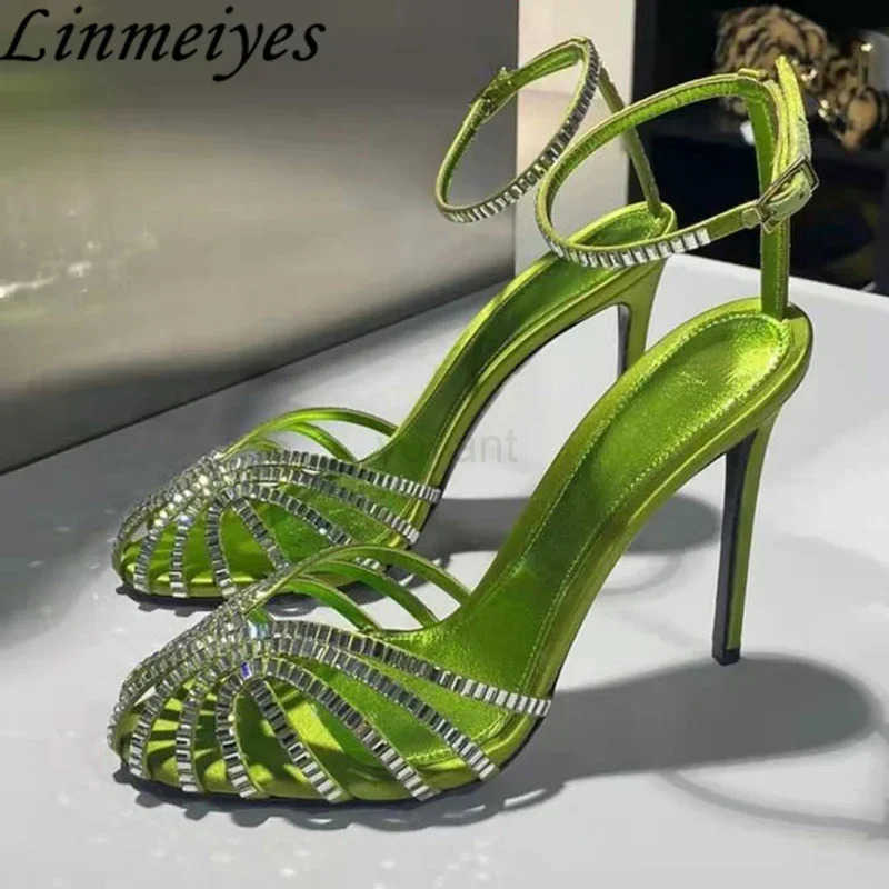 Rhine Sandals Wan High H Hollow Outs Summer Sandalias Wan Ankle Strap Crystal Shoes Wen Stiletto Sandals Wan Z250304