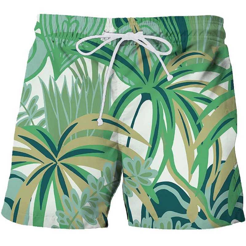 Fashion 3D Print Hawaiian Plants Beach Shorts Summer Swimming Trunks For Men Casual Drawstring Quick Dry Surf Board ShortsT250304