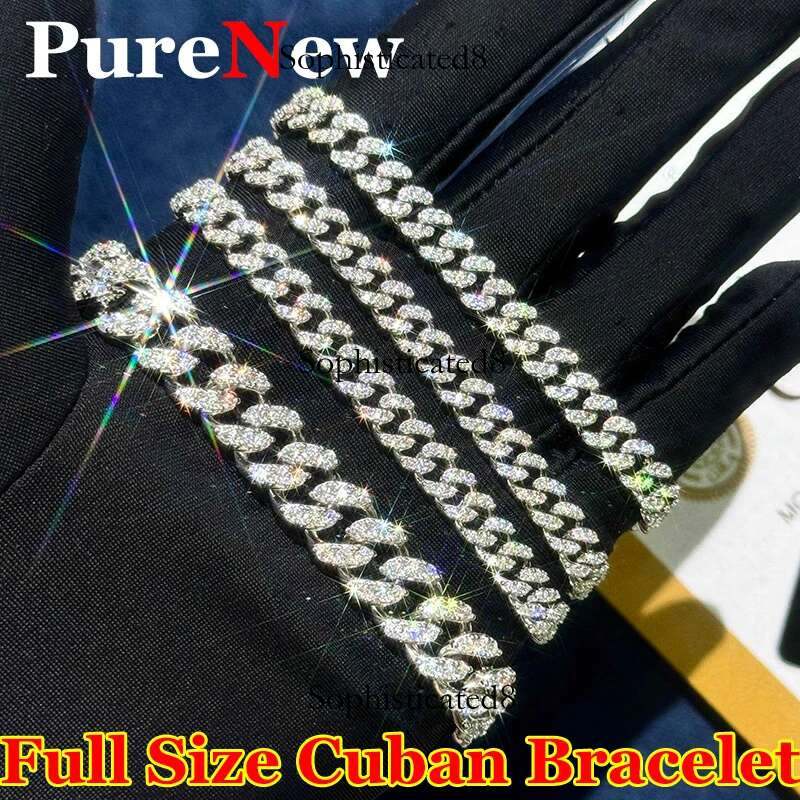New 6/8mm Hip Hop Jewelry Men's Bracelet Unisex Full Moissanite Cuban Chain Sier Plated Gold With GRA