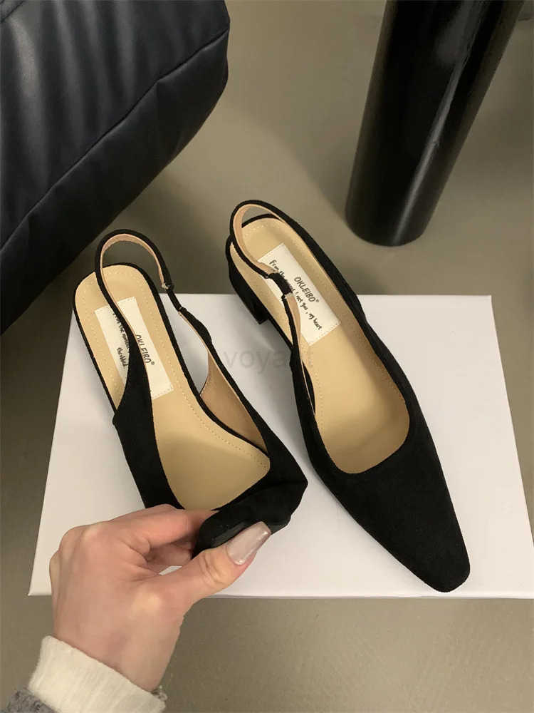 Low Sandals Wan Leather Shoes Lady 2024 Summer H Suit Fem Beige All-Mah Med Blue Low-heeled New Fi Girls C Z250304