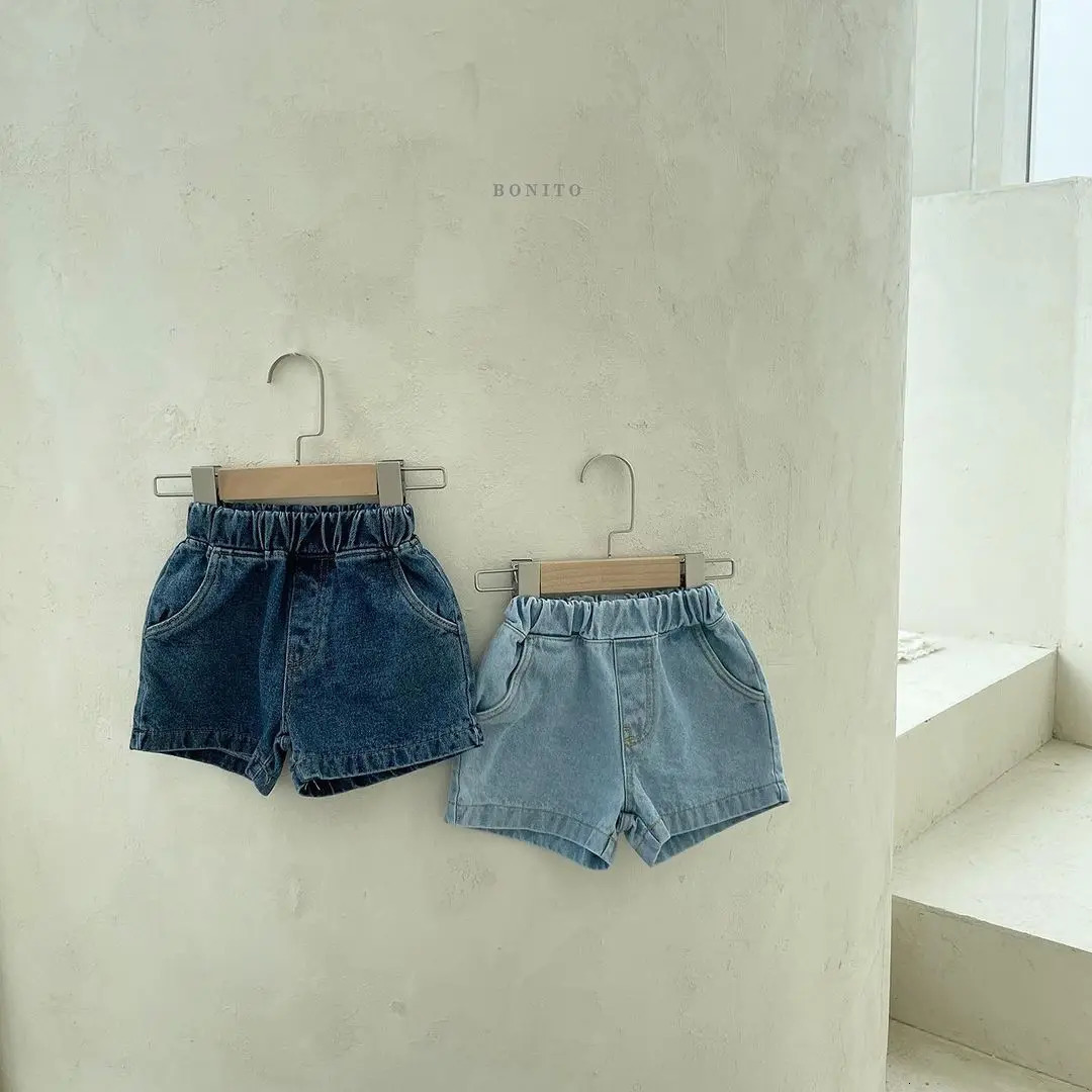 Summer Kids Denim Shorts Solid Toddler Boy Short Jeans Fashion Girl Cotton Mid Pants Loose Kid Casual Short Trouser 250304