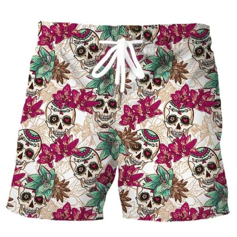 New Mens Skull 3D Print Beach Shorts Graphic Mens Casual Sports Shorts Summer Surfing Shorts Breathable Shorts Hip Hop PantsT250304