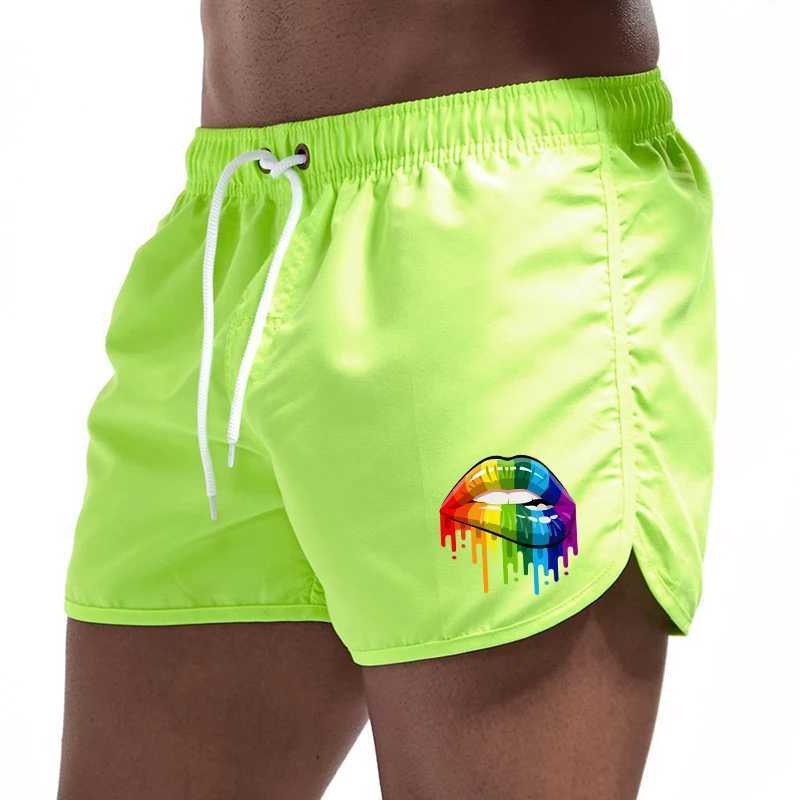 Summer Mens Shorts Lip Printing Sport Casual Fitness Breathable Training Drawstring Candy Colors Loose Male Beach Pants S-3XLT250304