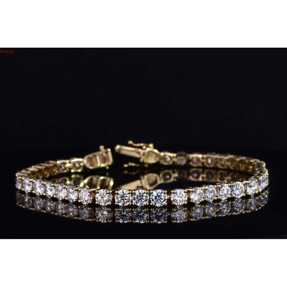 Starsgem Gold 4mm Round Mossinate Dia Charm Bracelet Sier Moissanite Tennis Chain