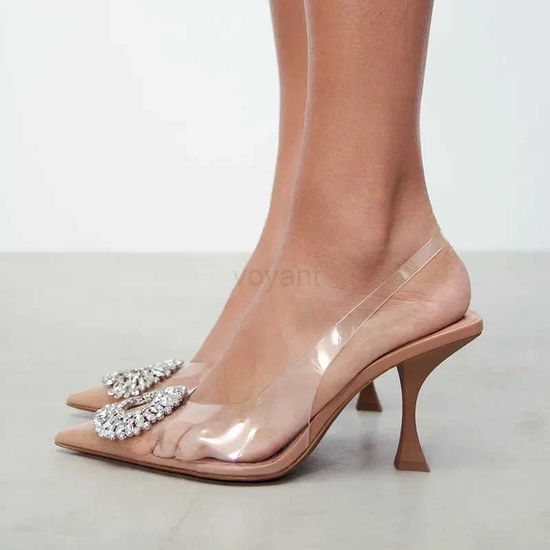 Pointed Wen Shoes for Work Party High H Summer 2025 Ladies Sandals Shallow Sexy Transparent Fem Cryst Stiletto Z250304
