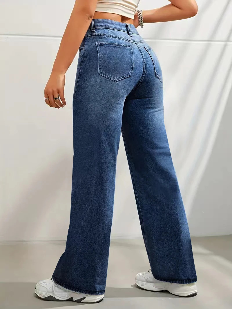 Womens solid color trendy element wide leg jeans 250227