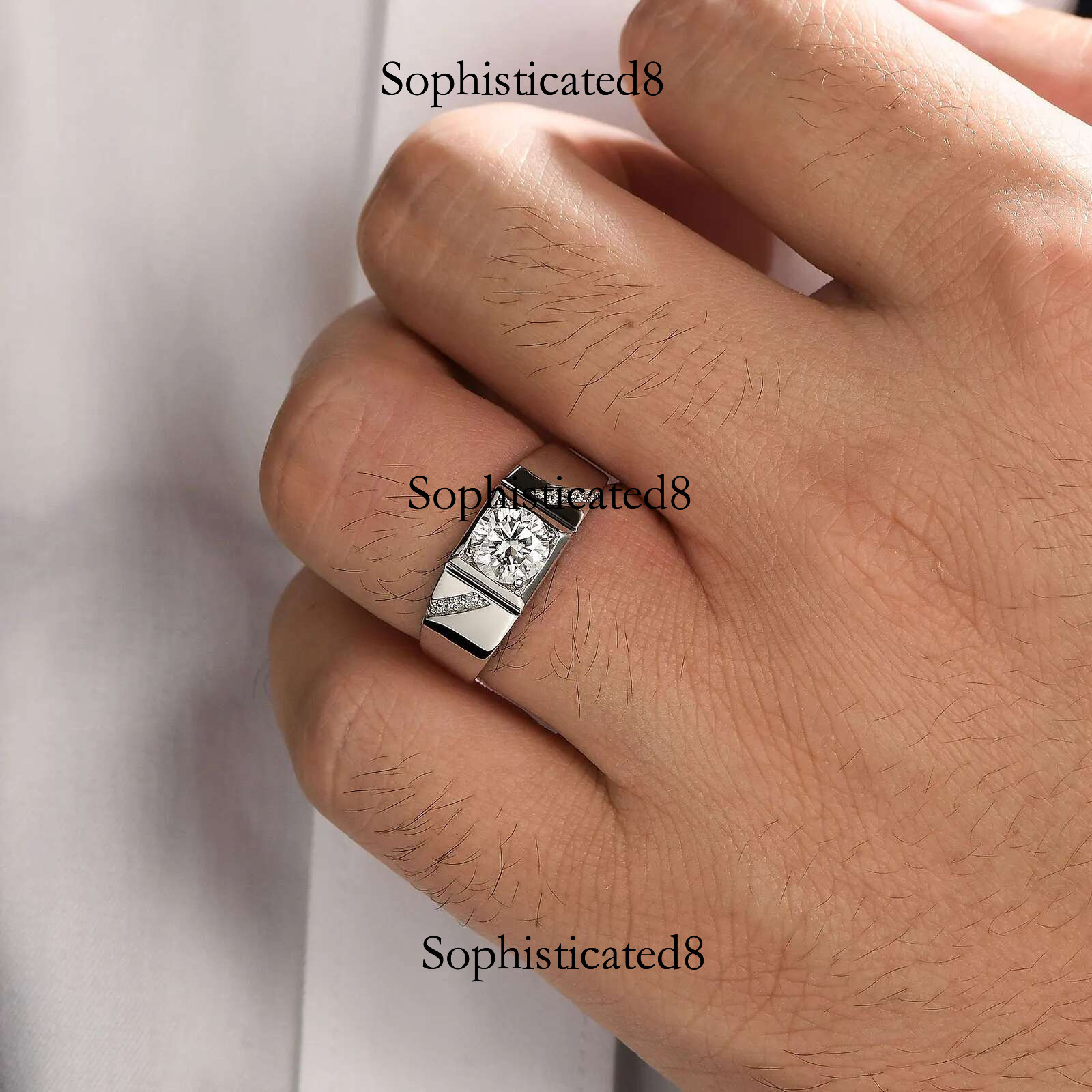 Newshe Moissanite Rings for Men Sterg Sier Solitaire Round 1.0 Ct Dia Ring Promise Wedding Band Jewelry