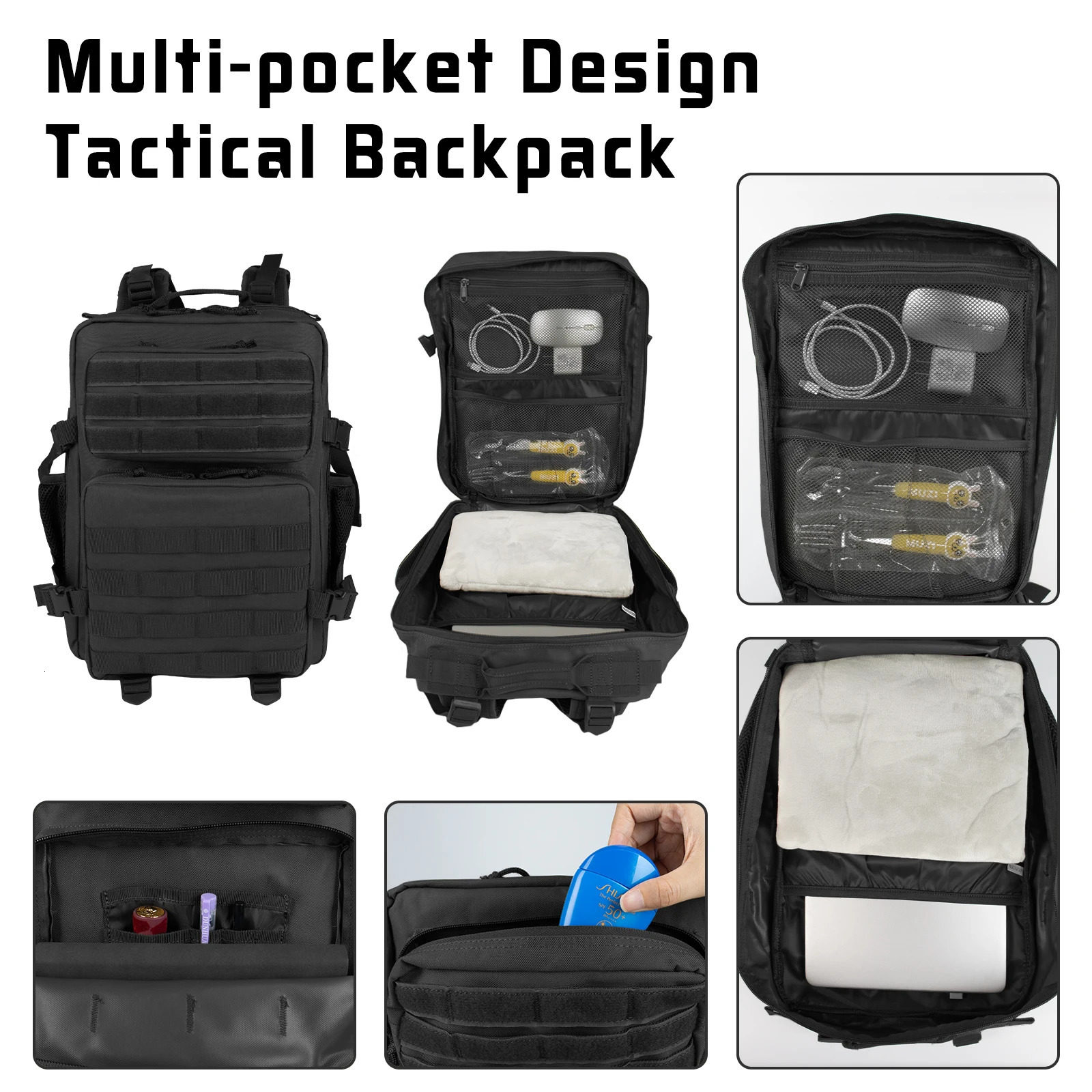 Ship from US School backpack large capacity mens waterproof simple multilayer 25L tactical soft for outdoor use 250304FBB